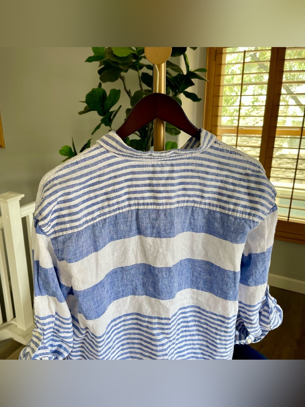 Lauren Ralph Lauren Black Label Women Striped Oversize Linen Shirt Size M - Picture 6 of 9